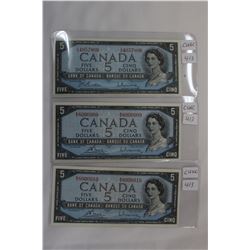 Canada Five Dollar Bills (3)
