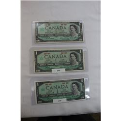Canada One Dollar Bills (3)