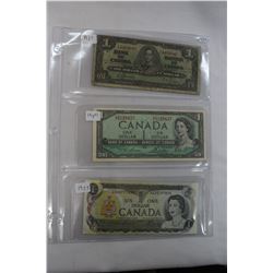 Canada One Dollar Bills (3)