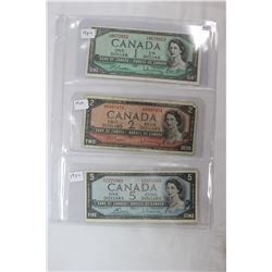 Canada One, Two & Five Dollar Bills