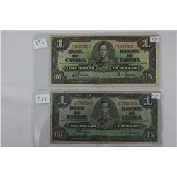 Canada One Dollar Bills (2)