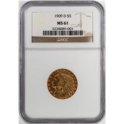 1909-D $5 Indian Half Eagle Gold Coin NGC MS61