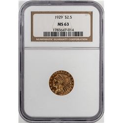 1929 $2 1/2 Indian Head Quarter Eagle Gold Coin NGC MS63