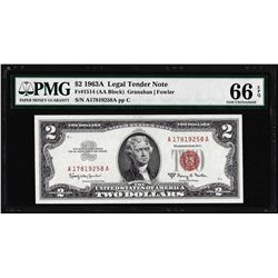 1963A $2 Legal Tender Note Fr.1514 PMG Gem Uncirculated 66EPQ