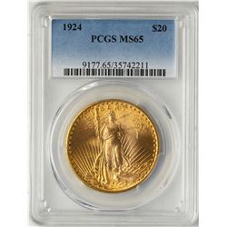 1924 $20 St. Gaudens Double Eagle Gold Coin PCGS MS65