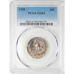 1958 Washington Quarter Coin PCGS MS63 Amazing Toning