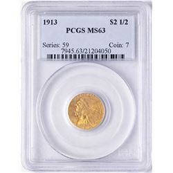 1913 $2 1/2 Indian Head Quarter Eagle Gold Coin PCGS MS63