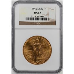 1915-S $20 St. Gaudens Double Eagle Gold Coin NGC MS62