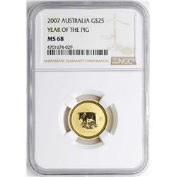 2007 $25 Australia Year of the Pig Gold Coin NGC MS68