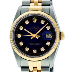 Rolex Men's Two Tone 14K Blue Vignette Diamond 36MM Datejust Wriswatch