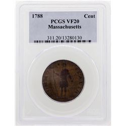 1788 Massachusetts Colonial Copper Cent Coin PCGS VF20