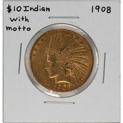 1908 with Motto $10 Indian Head Eagle Gold Coin