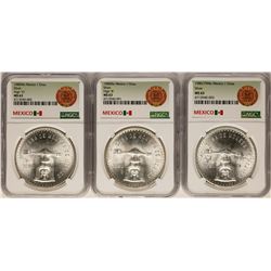 Lot of  (3) 1980Mo Mexico 1 Onza Silver Coins NGC MS63