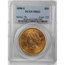 1898-S $20 Liberty Head Double Eagle Gold Coin PCGS MS63