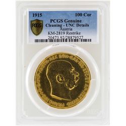 1915 Austria 100 Corona Gold Coin KM-2819 Restrike PCGS Genuine Unc Details