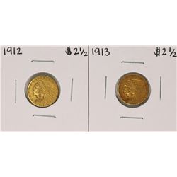 Lot of 1912-1913 $2 1/2 Indian Head Quarter Eagle Gold Coins