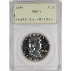 1954 Proof Franklin Half Dollar Coin PCGS PR64 Old Green Rattler