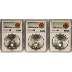 Lot of 1980Mo, 1980 8/7Mo, 1980/79Mo Mexico 1 Onza Silver Coins NGC MS63