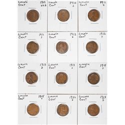 Lot of (12) Semi Key Date Lincoln Wheat Cent Coins