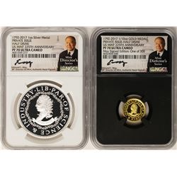 1792-2017 Half Disme 1/10 oz. Gold & 1oz. Silver Medals NGC PF70 W/ Moy Signature Set
