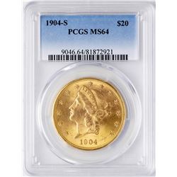 1904-S $20 Liberty Head Double Eagle Gold Coin PCGS MS64