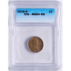 1916-D Lincoln Wheat Cent Coin ICG MS64RB