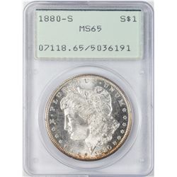 1880-S $1 Morgan Silver Dollar Coin PCGS MS65 Old Green Rattler