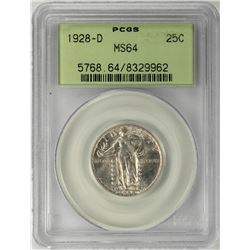 1928-D Standing Liberty Quarter Coin PCGS MS64 Old Green Holder