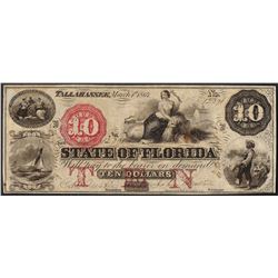 1864 $10 State of Florida Tallahassee Obsolete Bank Note