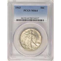 1943 Walking Liberty Half Dollar Coin PCGS MS64