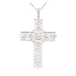 14-18KT White Gold 0.65 ctw Diamond Cross Pendant & Chain