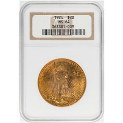 1924 $20 Saint Gaudens Double Eagle Gold Coin NGC MS64