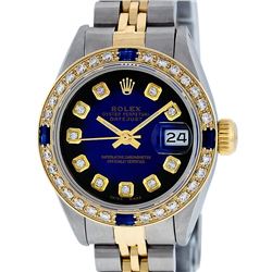 Rolex Ladies Two Tone Blue Vignette Diamond & Sapphire Datejust Wristwatch