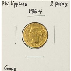 1864 Philippines 2 Pesos Gold Coin