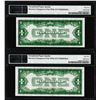 Image 2 : Reverse Changeover Pair of 1928A/1928 $1 Silver Certificate Notes PMG Gem Uncirculated 65EPQ