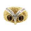 Image 2 : 14KT Yellow Gold 0.65 ctw Tiger's Eye and Diamond Owl Motif Ring