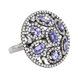 18KT Black Rhodium 1.50 ctw Tanzanite and Diamond Ring