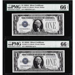 (2) Consecutive 1928A $1 Silver Certificate Notes Fr.1601 PMG Gem Uncirculated 66EPQ