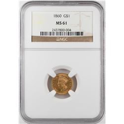 1860 $1 Indian Princess Head Gold Dollar Coin NGC MS61