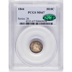 1844 Seated Liberty Half Dime Coin Arrows PCGS MS67 CAC Amazing Toning