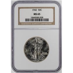 1942 Walking Liberty Half Dollar Coin NGC MS65