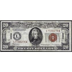 1934 $20 Hawaii WWII Emergency Issue Federal Reserve Notes