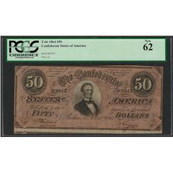 1864 $50 Confederate States of America Note T-66 PCGS New 62