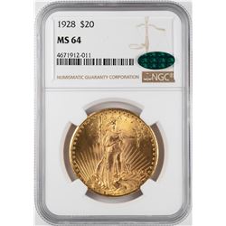 1928 $20 St. Gaudens Double Eagle Gold Coin NGC MS64 CAC