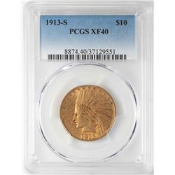 1913-S $10 Indian Head Eagle Gold Coin PCGS XF40