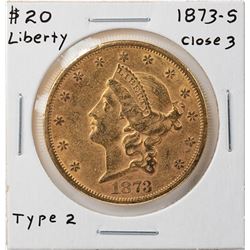 1873-S Closed 3 $20 Liberty Head Double Eagle Gold Coin