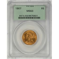 1907 $5 Liberty Head Half Eagle Gold Coin PCGS MS63 Old Green Holder