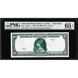 1929 10 Unit American Bank Note Co. "Test Note" PMG Gem Uncirculated 65EPQ