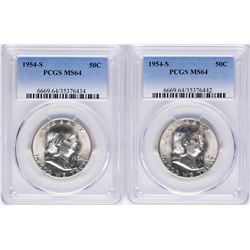 Lot of (2) 1954-S Franklin Half Dollar Coins PCGS MS64