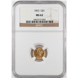 1853 $1 Liberty Head Gold Dollar Coin NGC MS62